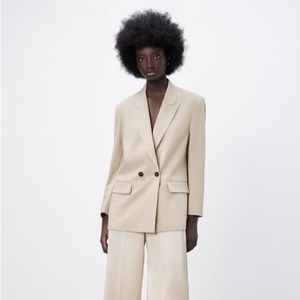 Zara Oversized Double Breasted Jacket Blazer in Sand